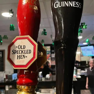 Old Speckled Hen and Guinness tap handles