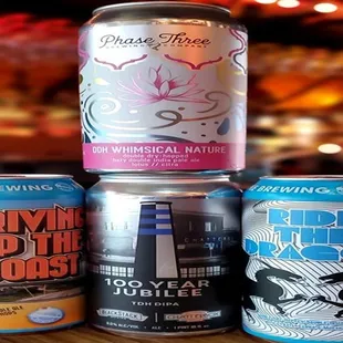 a variety of beer cans