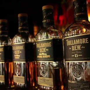 a row of liquor bottles