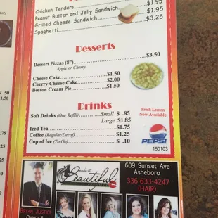 the menu for sir pizza