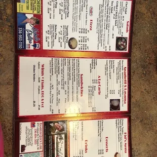the menu of the restaurant