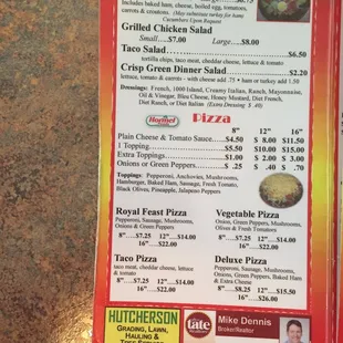 the menu for the restaurant