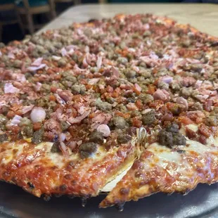 Meat feast was loaded with toppings and the crust and sauce was delicious.