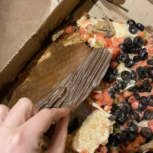 Pizza so soggy it has soaked completely though the two layers of cardboard