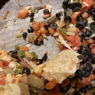 undercooked bottom and soaked cardboard. Crust is complete mush.