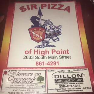 Sir Pizza of High Point Menu