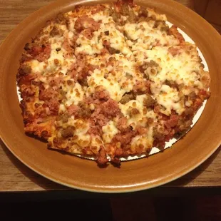 8" hamburger and ham pizza
