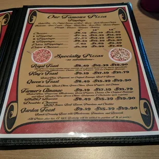 the menu of the restaurant