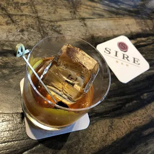 Old Fashioned with giant ice cube