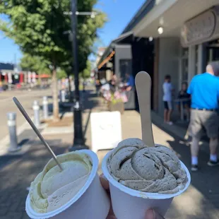 Both kids scoop - Hazelnut &amp; Pistachio &amp; Rocco&apos;s Espresso.