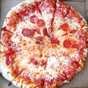 Half cheese half pepperoni. Sirena's pizza has never changed and I love it. This is just all around good hometown homemade style pizza.