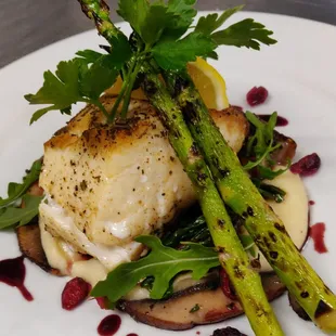 Halibut w/celery root puree