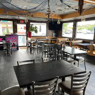tables and chairs in a restaurant