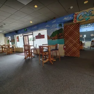 tables and chairs in a restaurant