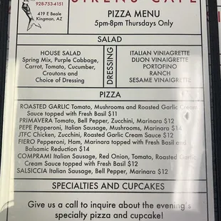 Menu on Thursday nights