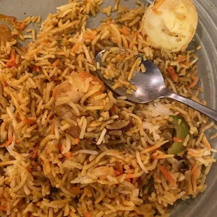 Egg biriyani- but with  shrimp in it!