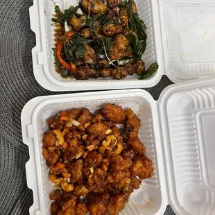 Bottom: 42. Cashew Chicken Top: 51. Crispy Basil Duck  Top dish was before we ate!