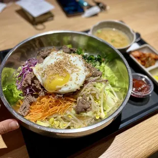 Bulgogi Bibimbop (comes with soup, kimchi, and pickled radish)