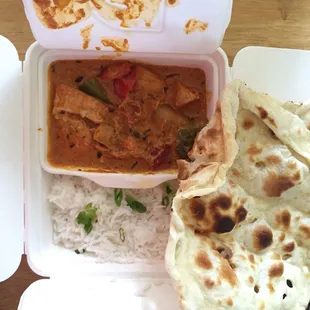 Had awesome chicken tikka with freshly made naan and rice. Fast delivery, eco friendly packaging and affordable price