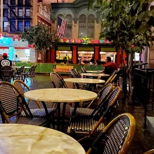 tables and chairs outside