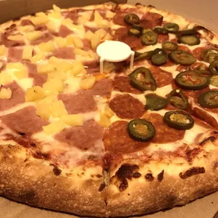 Large - Half Hawaiian &amp; Half Pepperoni + Jalapeño Pizza! This is Our Go To Pizza Place in the Area!