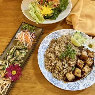 Black Pepper Fried Rice, Okra, and Som Tom