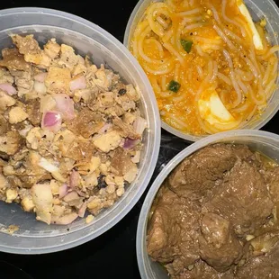 sisig, beef steak, palabok