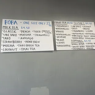 Boba menu - Sept 2024