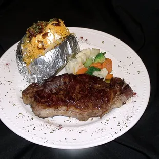a steak and a baked potato