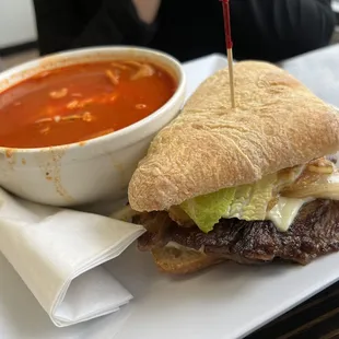 Combo Half steak and egg Sandwich and Chicken Tortilla Soup