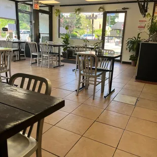 tables and chairs in a restaurant