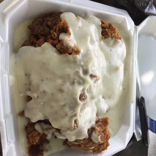 Better be hungry.   chicken fried steak