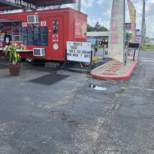 a taco truck parked in a parking lot
