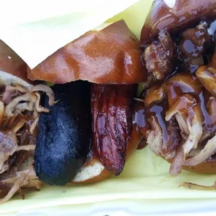 Trio, out of chicken so I picked an extra pulled pork and 1 slaw dawg  (pic courtesy of Climbing Foodie)