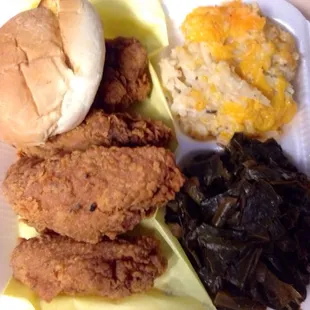 Chicken plate with cheesy potato and greens