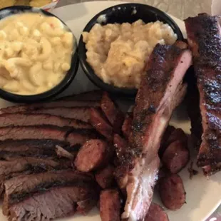 ribs, macaroni, and cheese