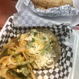 Phat Steak Taco, Southern Fried Fish &amp; Shrimp Poboy Taco, and Street corn