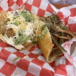 Southern Fried Fish &amp; Shrimp Po Boy Taco and Phat Steak taco