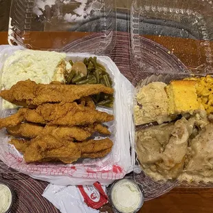 Catfish (4 Pcs) Meal and Smothered Chicken Dinner