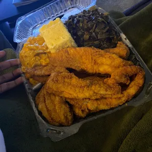 Snapper, Mac n cheese, cornbread &amp; greens!