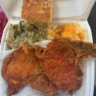 fried chicken, macaroni and cheese