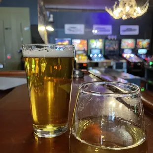 Beer and wine to get ready to play pinballs.