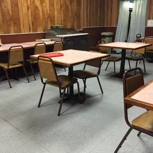 tables and chairs in a restaurant