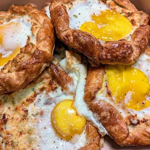 Other than the champagne pie, this is my favorite item from the bakery. Today&apos;s version included beans and ricotta, topped with an egg.