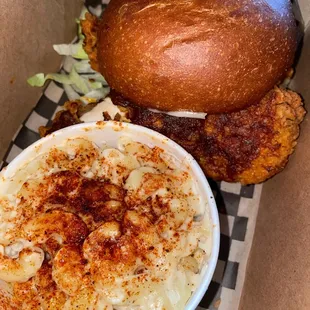 Nashville Hot Chicken Sandwhich with a side of Mac &amp; Cheese