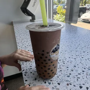 Chocolate milkshake with popping pearls