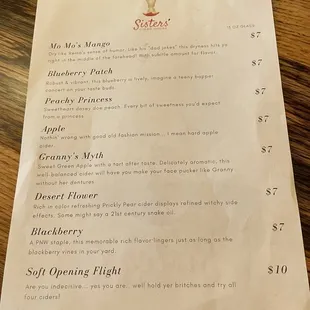 Cider Menu