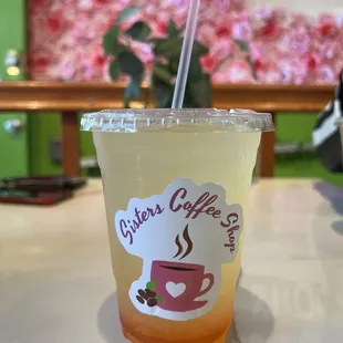 Green tea and lemonade refresher with peach flavoring
