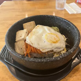 Bibimbap in the hot stone bowl