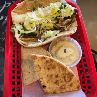 #4 Chicken Shwarma Sandwich (made a combo with pita, houmos, and drink)